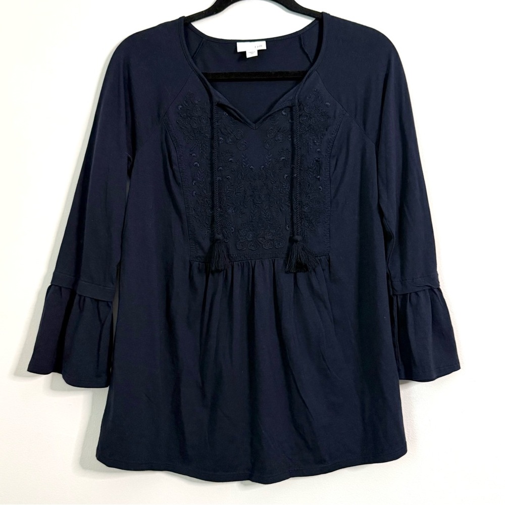 Women's Navy Blue Peasant Top with Bell Sleeves J.Jill